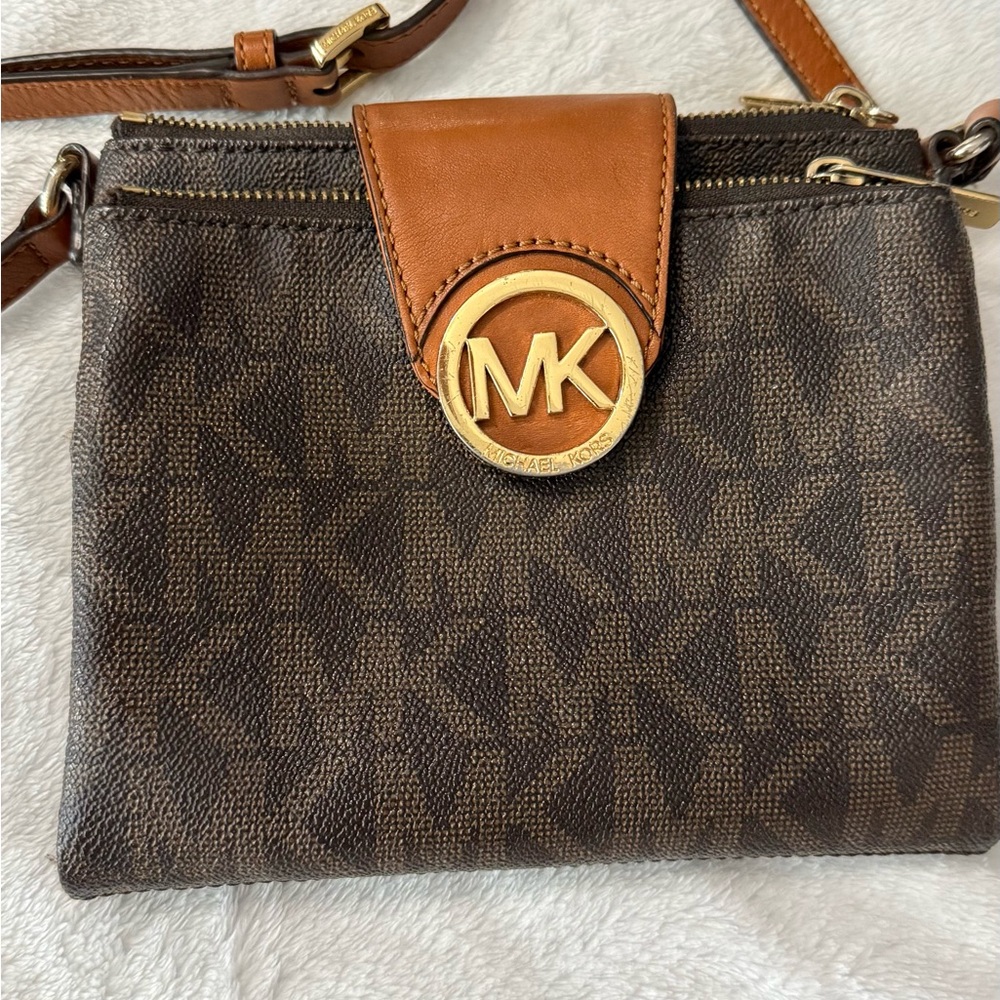 Michael Kors Dark Brown and Tan Crossbody Bag